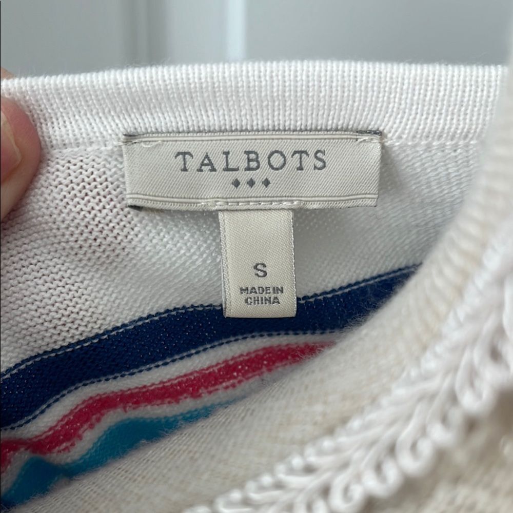 Talbots White and Multicolor Striped Sweater Ruffle Bottom - Picture 2 of 6